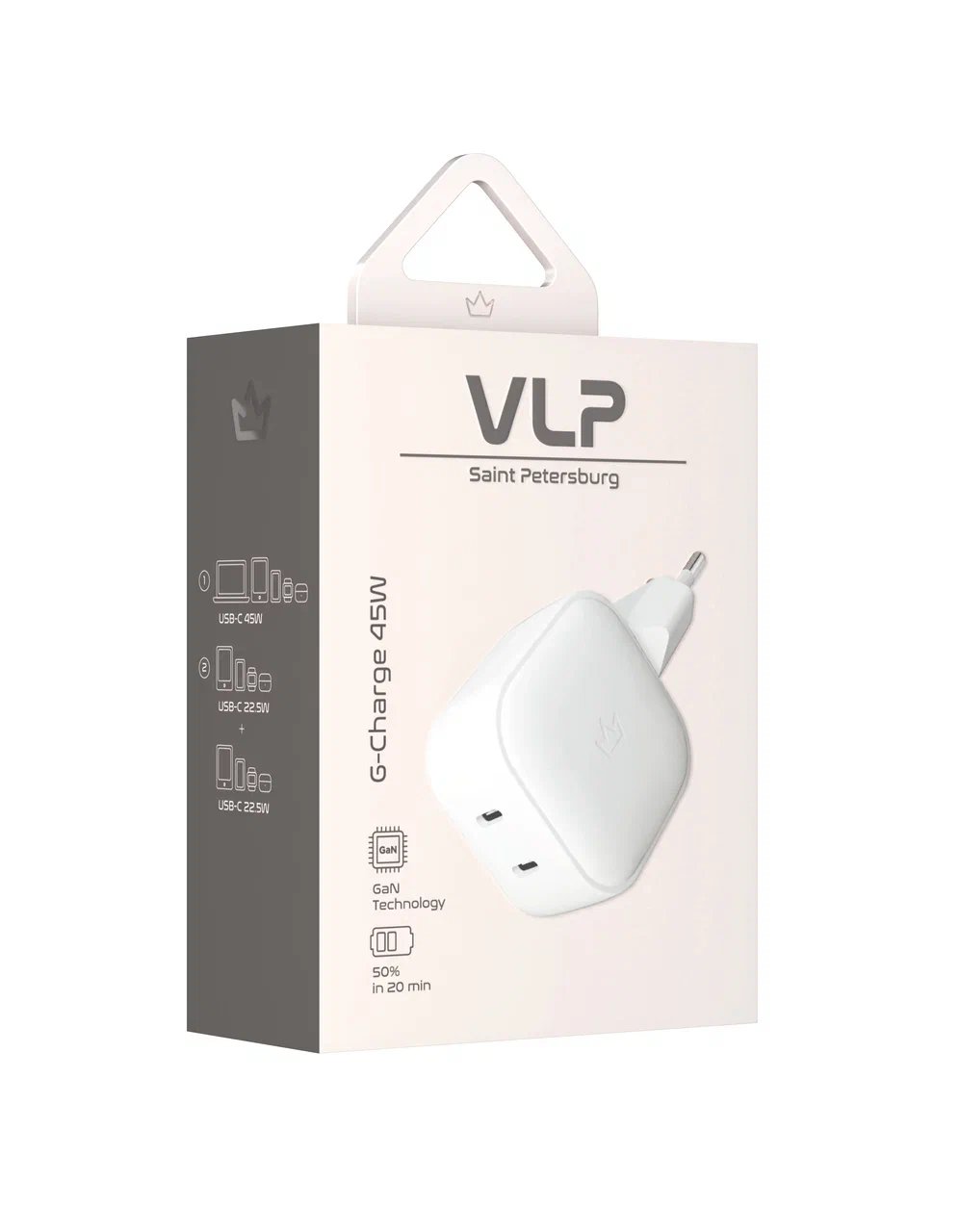 Сетевое зарядное устройство VLP G-Charge 45Вт USB-C+USB-C, PD, QC, белый - 2