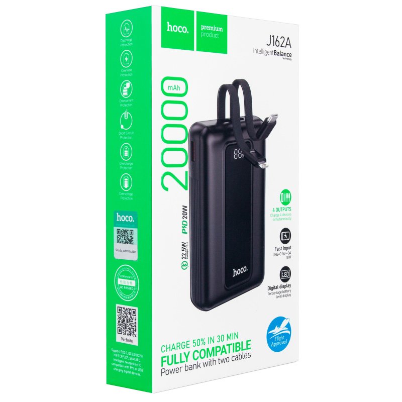 Портативный аккумулятор 20000 mAh 22.5W J162A HOCO черный - 1