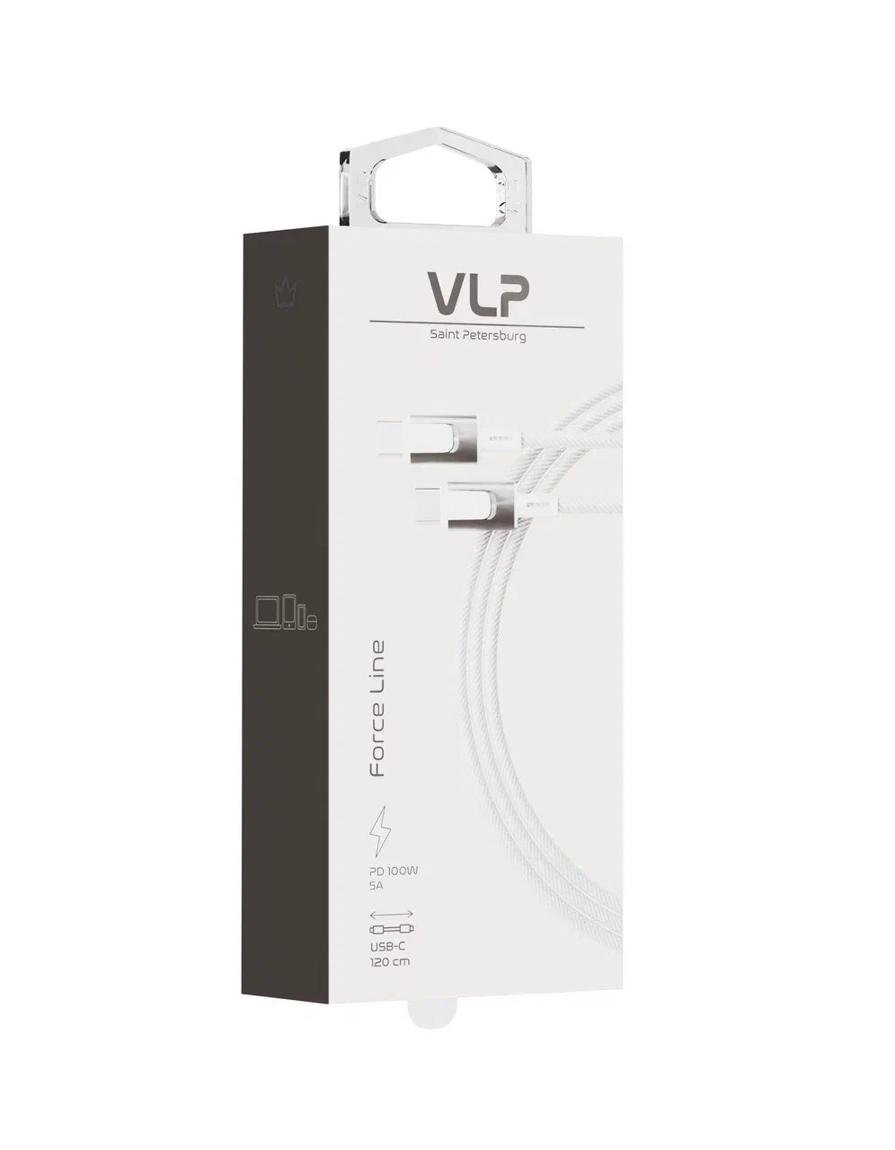 Дата-кабель VLP Force Line 100W USB-C + USB-C, 1.2m, белый - 2