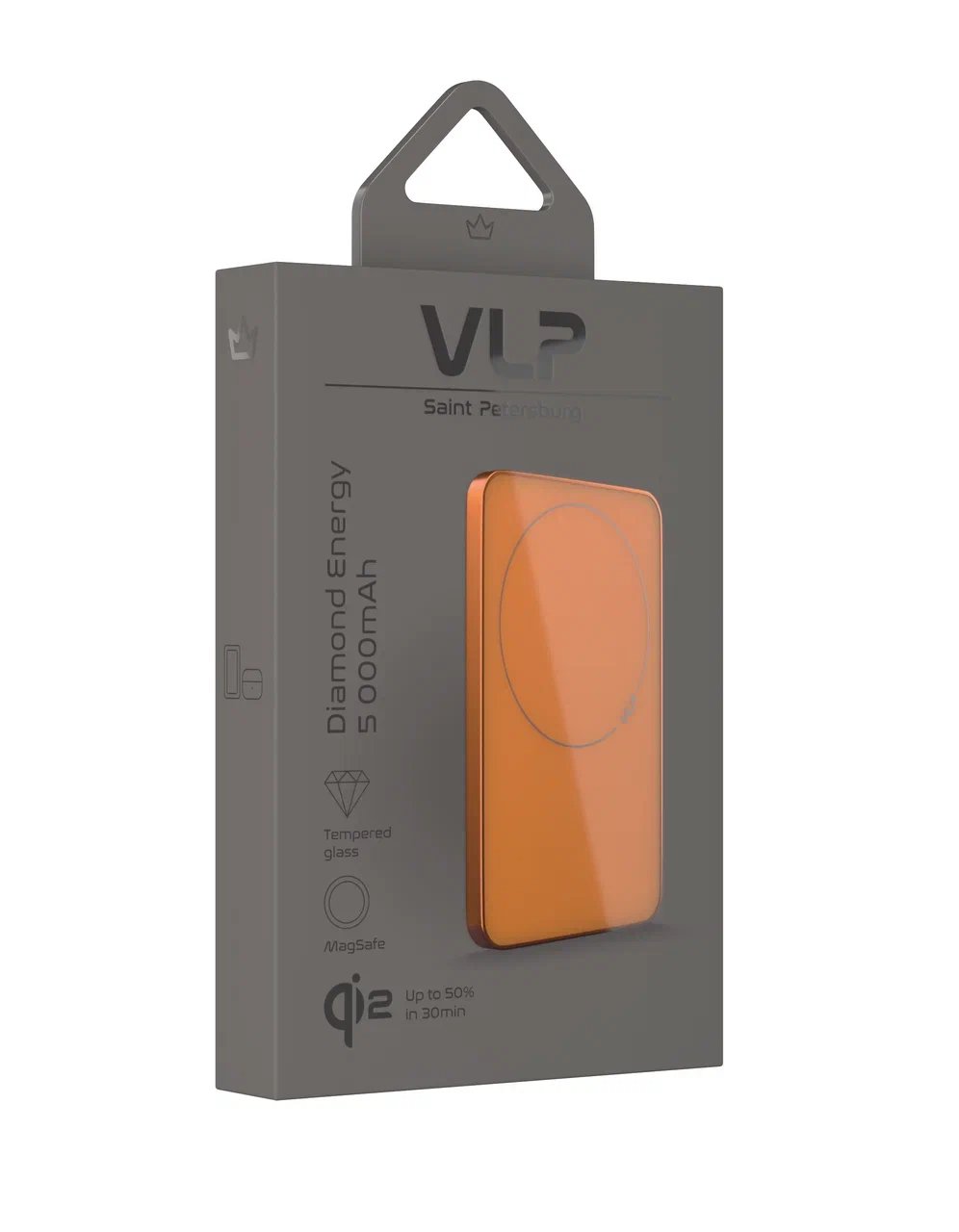 Аккумулятор внешний VLP Diamond Energy MagSafe, Qi2, 5000 mAh, 3A, USB-C, космический оранжевый - 2